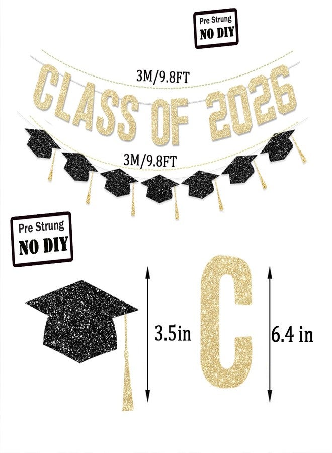 زينة تخرج جاهزة للتعليق، لافتة تهنئة لدفعة 2026، لون ذهبي لامع، تهانينا للخريجين مع شرابة، ديكور حفلات، هدايا حفلات للجامعات والمدارس الثانوية، لون أسود، لا تحتاج إلى تركيب يدوي - Image 3